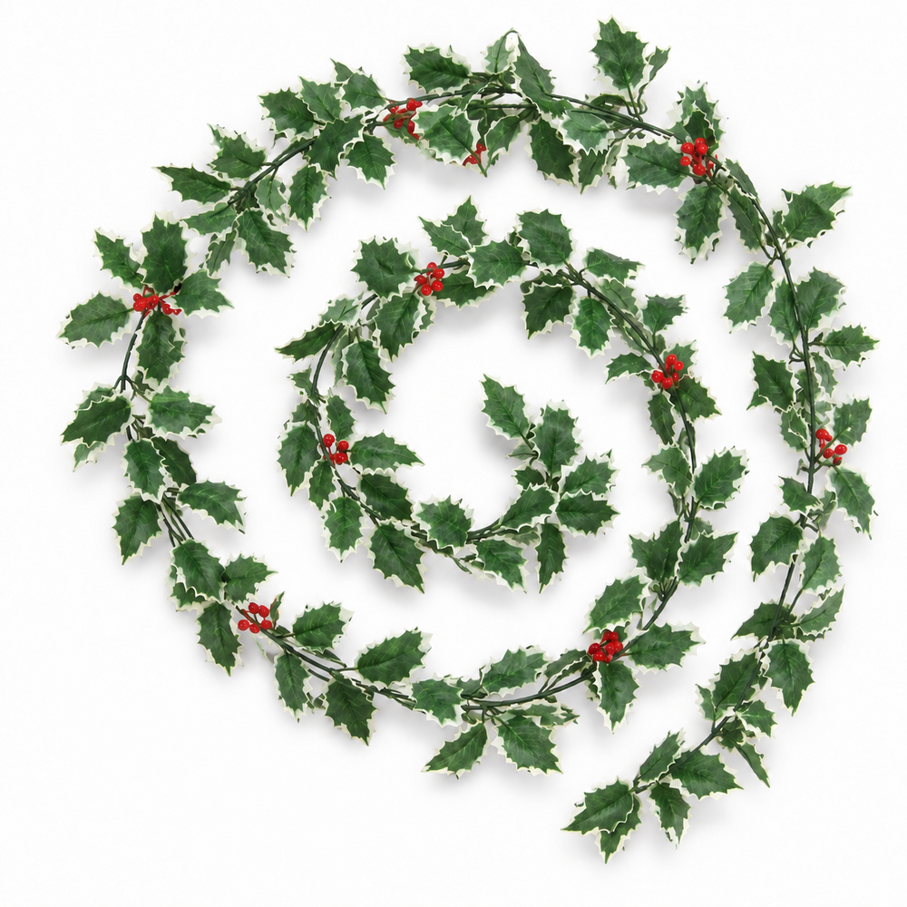 Best Artificial 7ft Christmas Holly Ivy Garland String with Berries