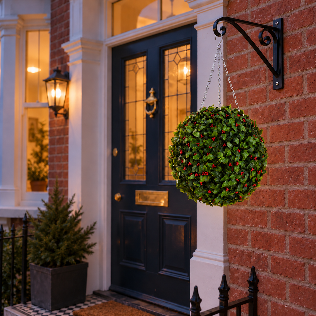 Best Artificial 38cm Christmas Holly Ball with Red Berries - front view