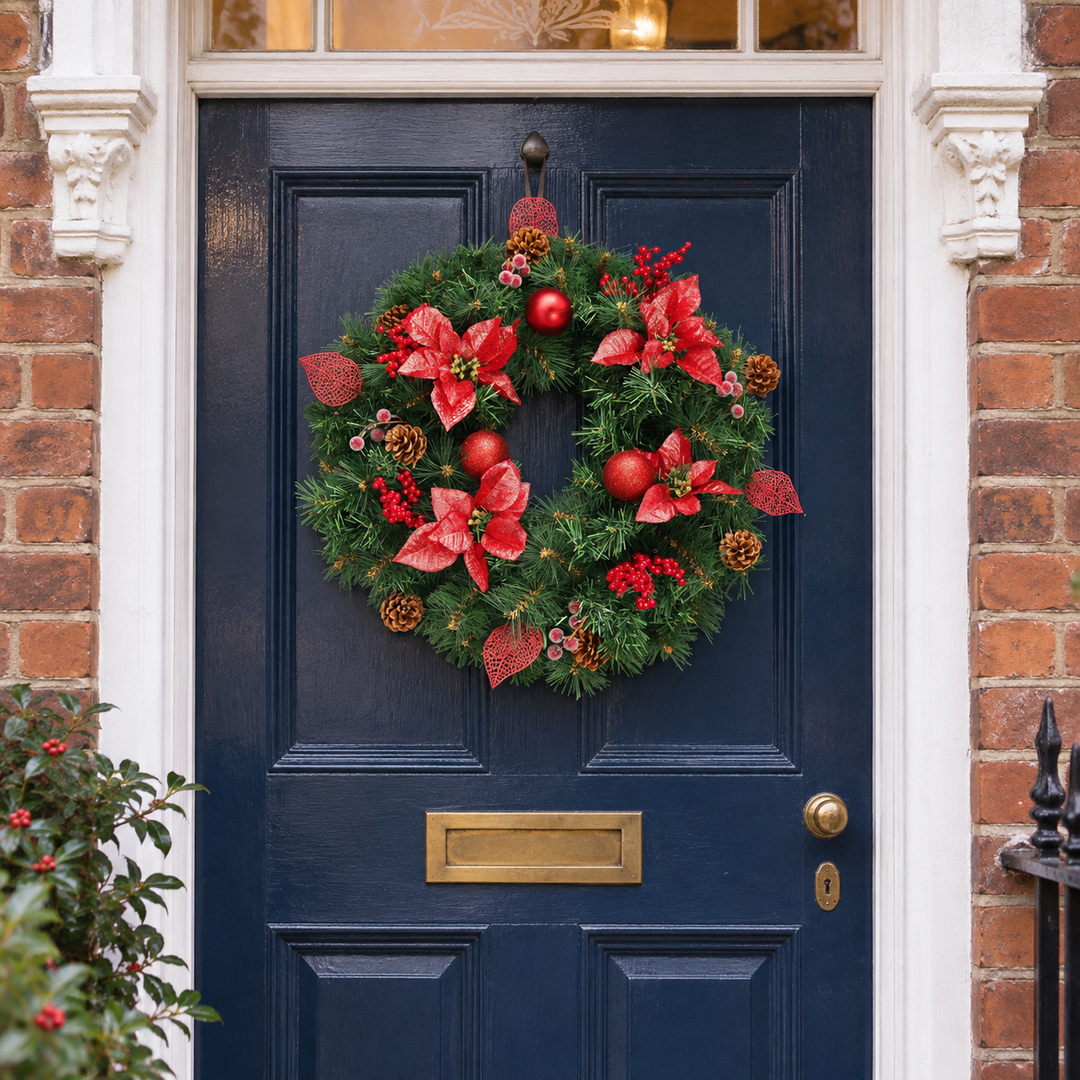 Best Artificial Christmas 60cm Decorated Outdoor Wreath - front view
