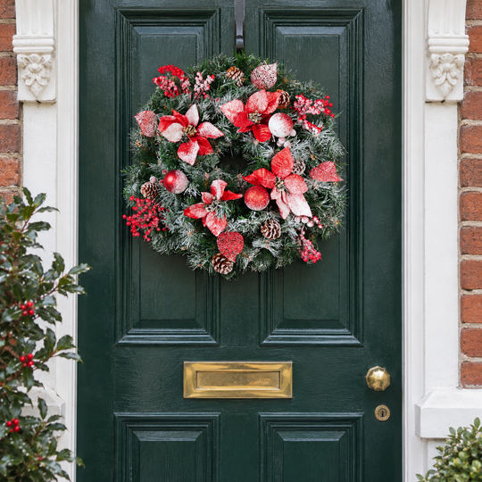 Best Artificial 60cm Frosted Red or Gold Outdoor Christmas Wreath - material detail