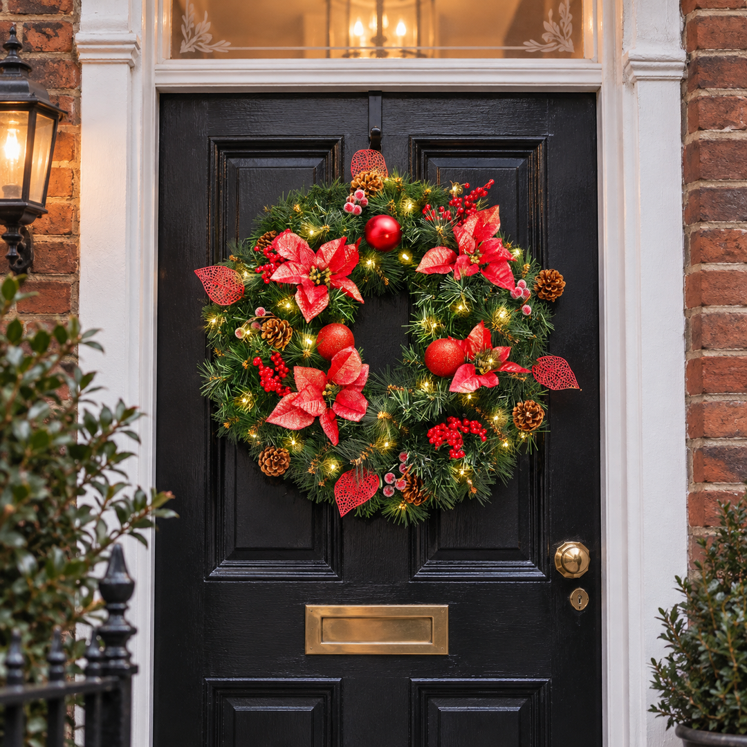Best Artificial Christmas 60cm Decorated Wreath LED Lights - front view