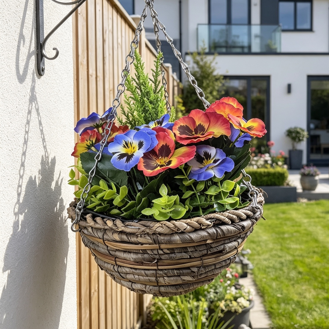 Best Artificial Pansy Flower Basket with Conifer Centre