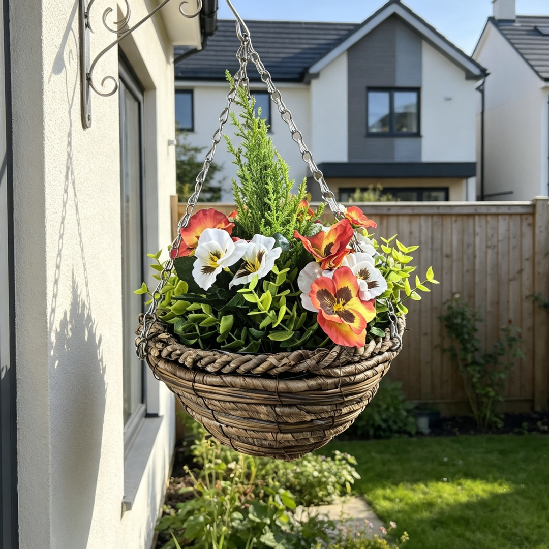 Best Artificial Pansy Flower Basket with Conifer Centre