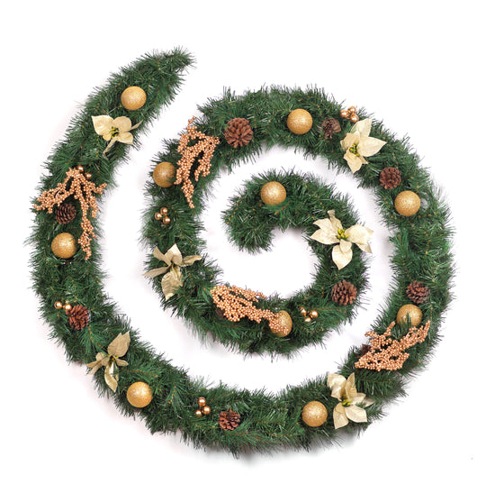 Best Artificial Christmas 6ft-9ft-12ft Gold Decorated Garland - Optional Lights