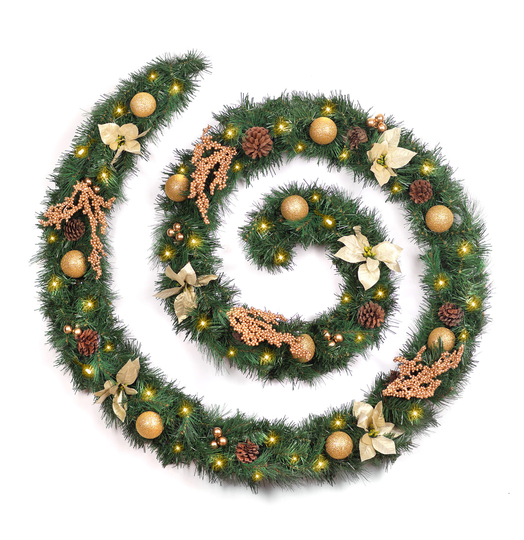 Best Artificial Christmas 6ft-9ft-12ft Gold Decorated Garland - Optional Lights