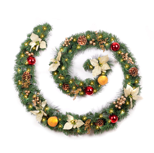 Best Artificial Christmas 6ft-9ft-12ft Copper, Bronze & Gold Decorated Christmas Garland With Gold Dusted Acorns - Optional Lights