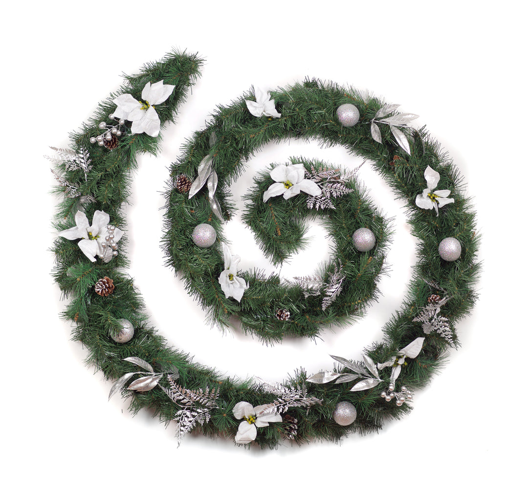 6ft - 9ft or 12ft White/Silver Christmas Garland - Optional Lights