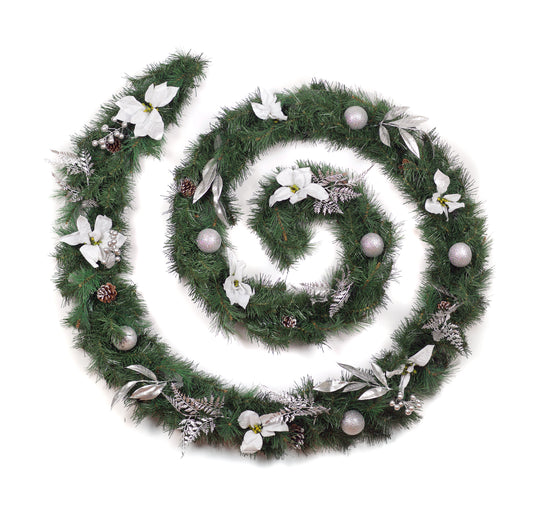 6ft - 9ft or 12ft White/Silver Christmas Garland - Optional Lights