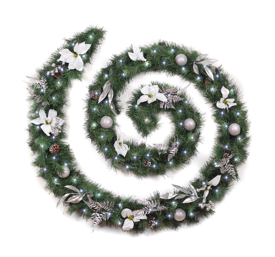 6ft - 9ft or 12ft White/Silver Christmas Garland - Optional Lights