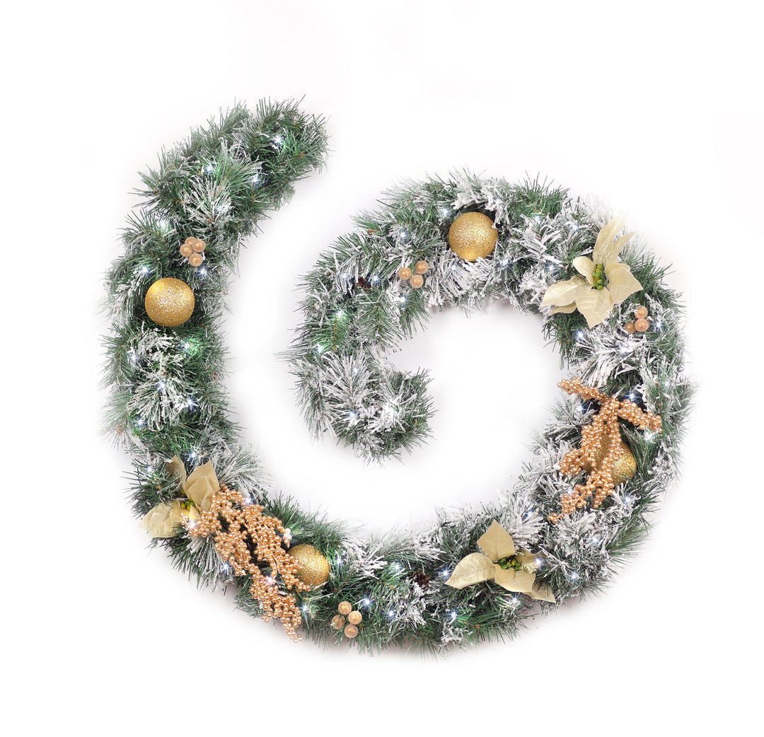 6ft - 9ft or 12ft Frosted Gold Christmas Garland - Optional Lights