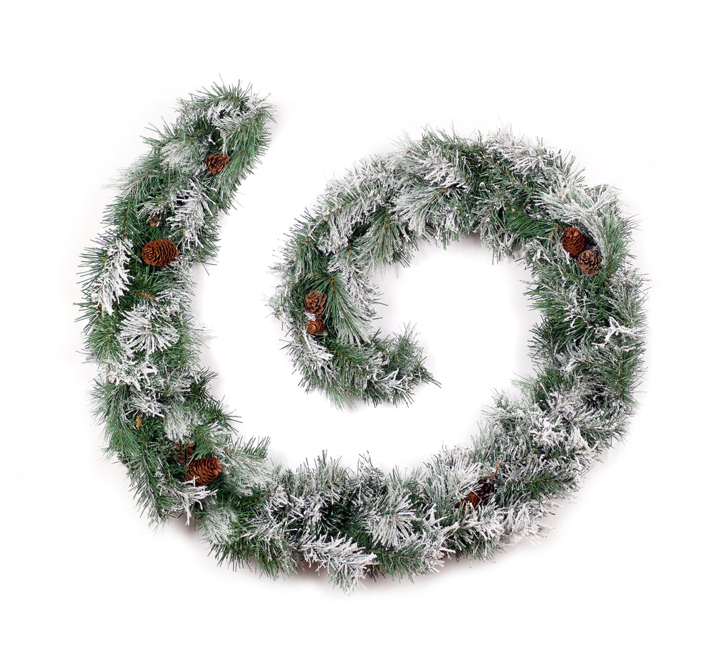 Best Artificial 6ft-9ft-12ft Frosted Luxury Christmas Garland with Pine Cones - Optional Lights - side view