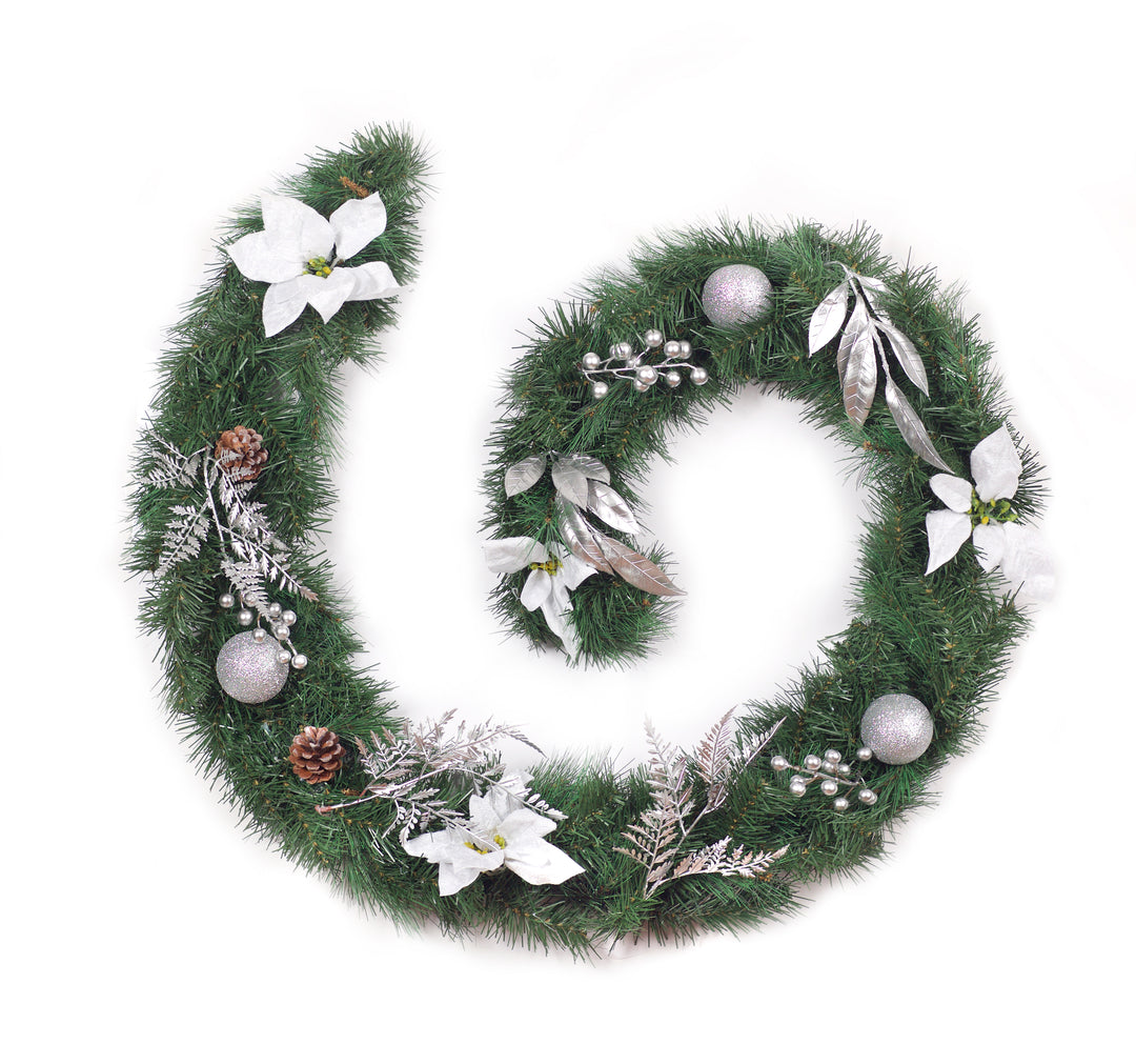 6ft - 9ft or 12ft White/Silver Christmas Garland - Optional Lights