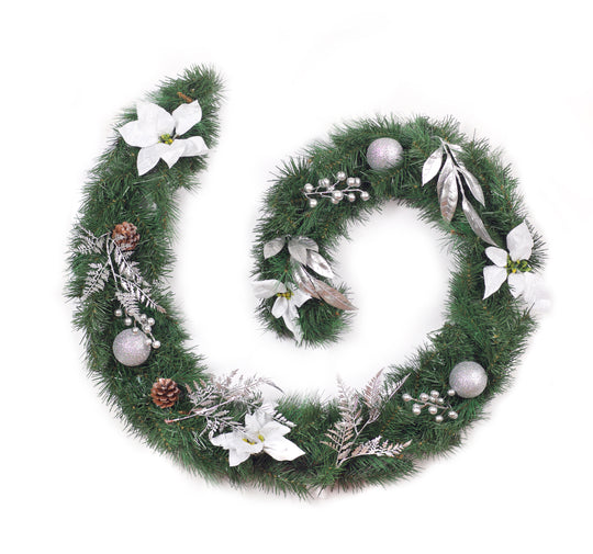 6ft - 9ft or 12ft White/Silver Christmas Garland - Optional Lights