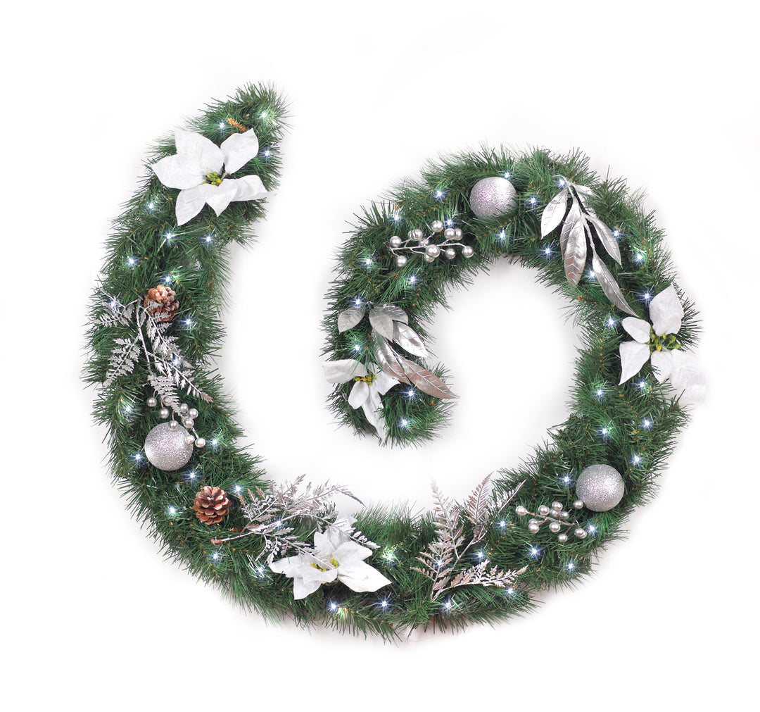 6ft - 9ft or 12ft White/Silver Christmas Garland - Optional Lights