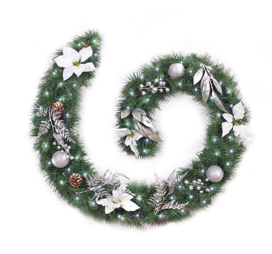 6ft - 9ft or 12ft White/Silver Christmas Garland - Optional Lights
