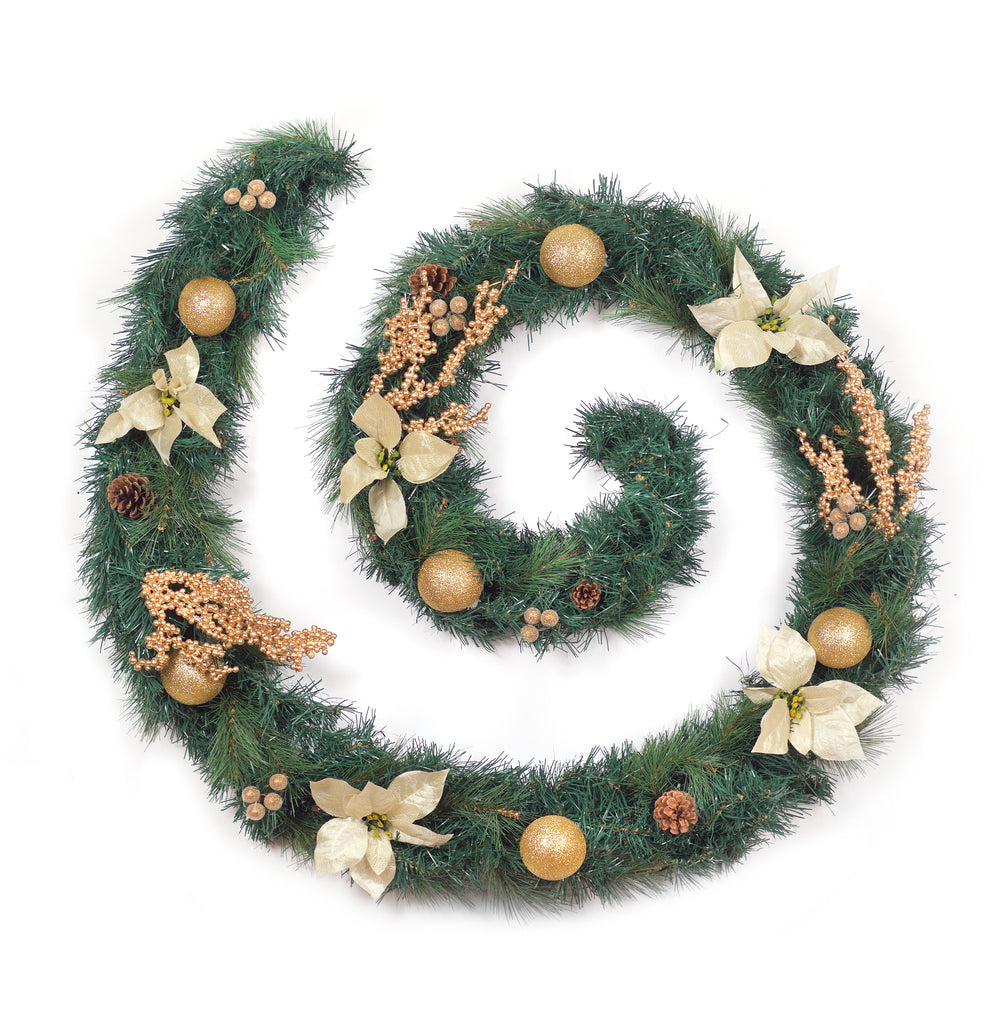 Best Artificial Christmas 6ft-9ft-12ft Gold Decorated Garland - Optional Lights