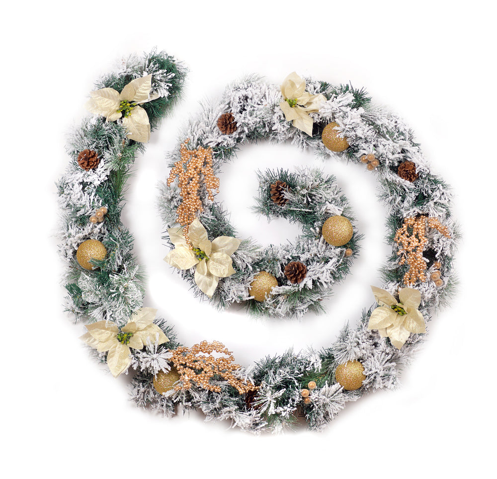 6ft - 9ft or 12ft Frosted Gold Christmas Garland - Optional Lights