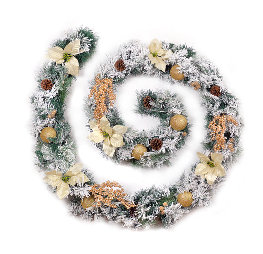 6ft - 9ft or 12ft Frosted Gold Christmas Garland - Optional Lights