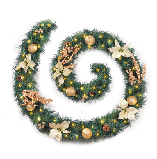 Best Artificial Christmas 6ft-9ft-12ft Gold Decorated Garland - Optional Lights