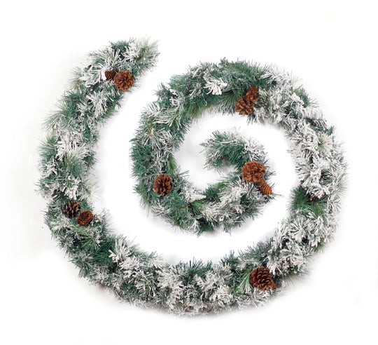 Best Artificial 6ft-9ft-12ft Frosted Luxury Christmas Garland with Pine Cones - Optional Lights
