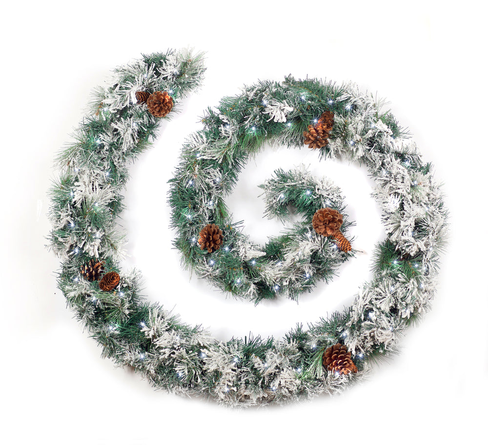 Best Artificial 6ft-9ft-12ft Frosted Luxury Christmas Garland with Pine Cones - Optional Lights