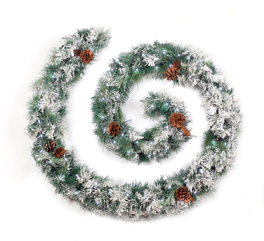 Best Artificial 6ft-9ft-12ft Frosted Luxury Christmas Garland with Pine Cones - Optional Lights