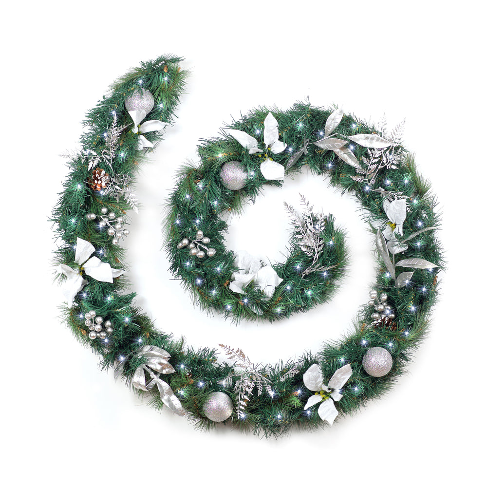 6ft - 9ft or 12ft White/Silver Christmas Garland - Optional Lights
