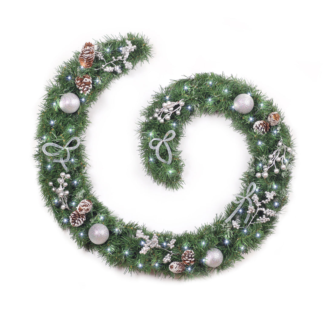 6ft - 9ft or 12ft Decorated Frozen Christmas Garland with Realistic Ice Crystals - Optional Lights