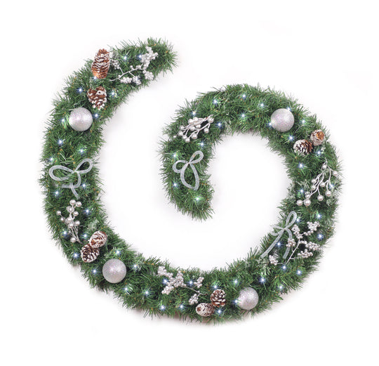 6ft - 9ft or 12ft Decorated Frozen Christmas Garland with Realistic Ice Crystals - Optional Lights