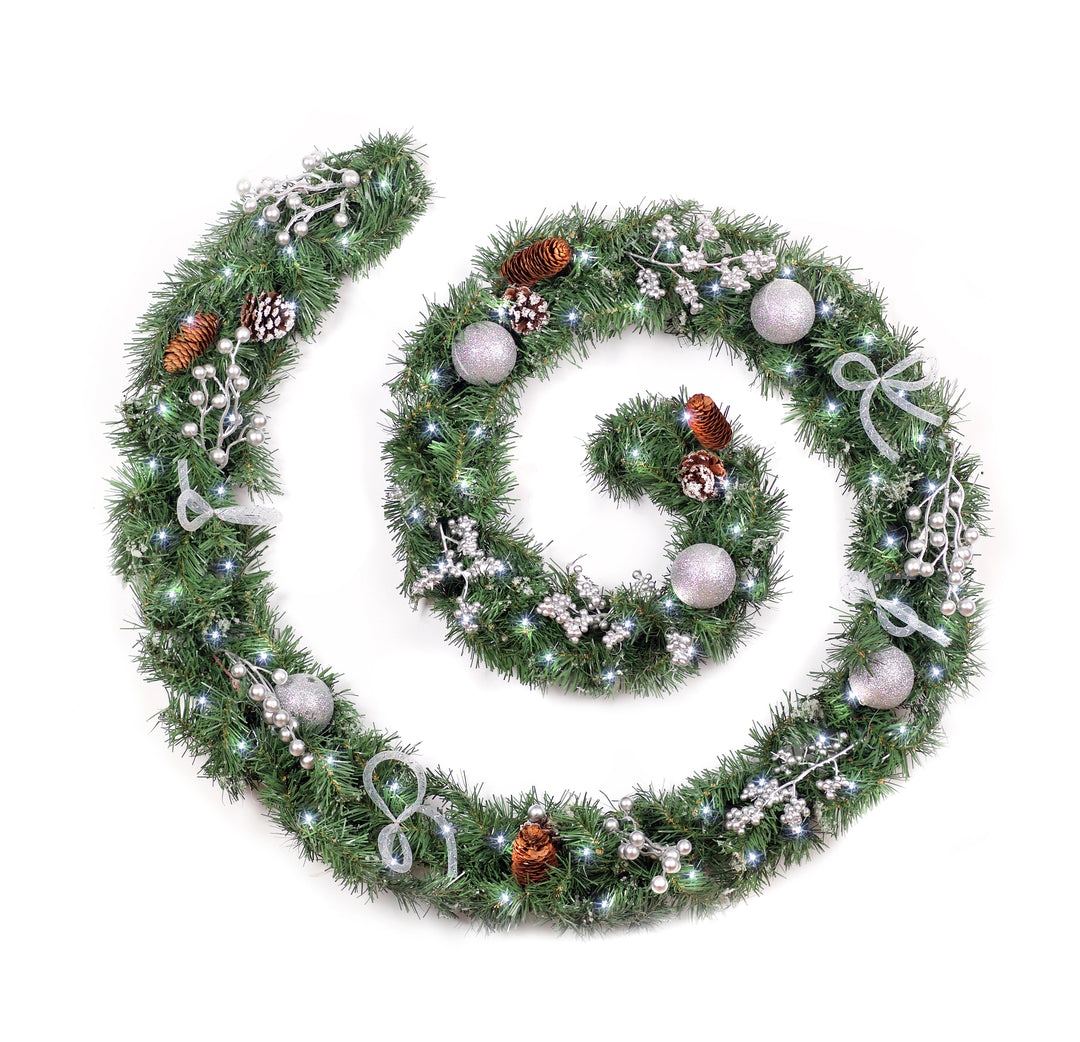 6ft - 9ft or 12ft Decorated Frozen Christmas Garland with Realistic Ice Crystals - Optional Lights