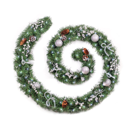 6ft - 9ft or 12ft Decorated Frozen Christmas Garland with Realistic Ice Crystals - Optional Lights