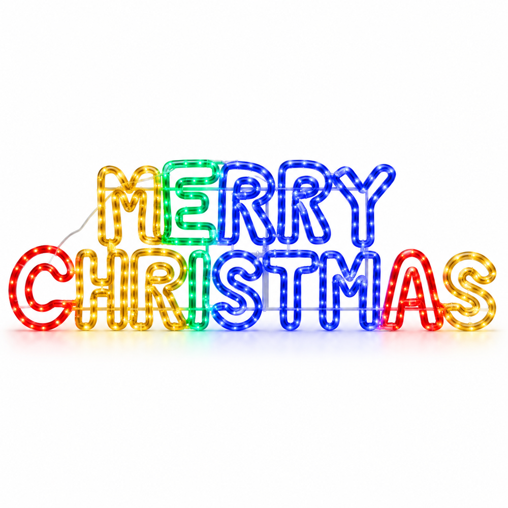 Best Artificial 180cm Multicolour Merry Christmas Rope Light Motif with 408 LEDs stock photograph