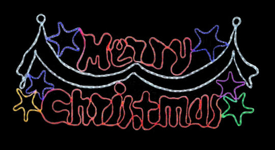 195cm Merry Christmas Banner original product photograph on black background, tightly cropped