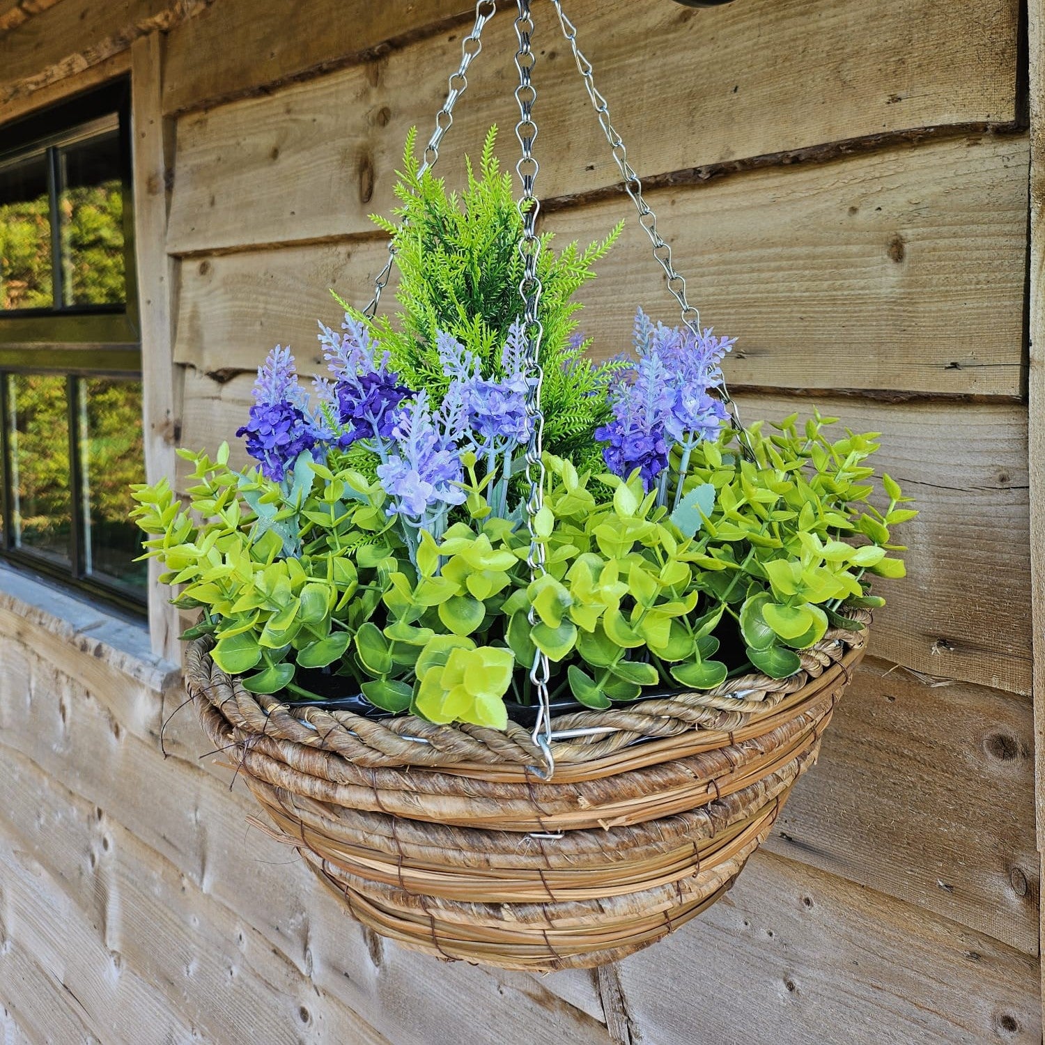 Best Artificial Two Tone Purple Lavender Display in 10 inch Round Woven Decorative Basket