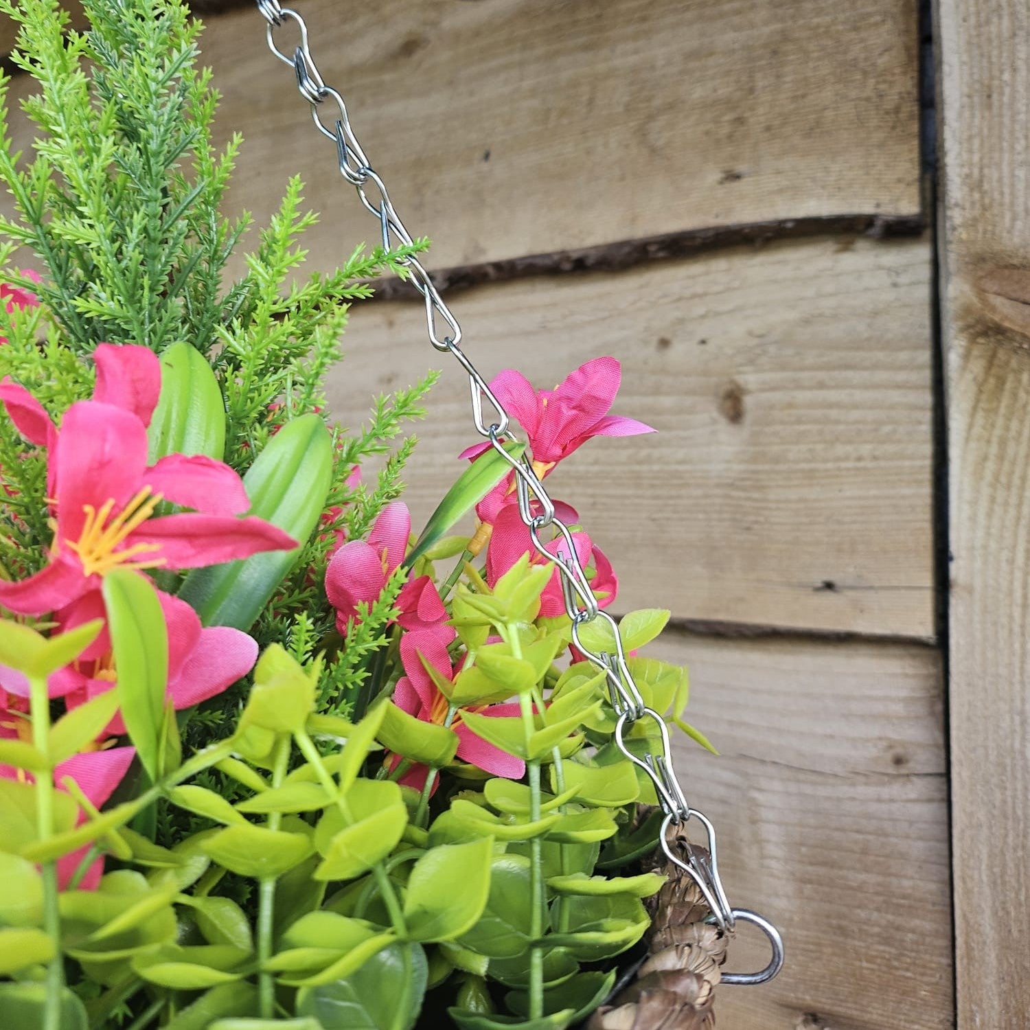 Pair Of Best Artificial Pink Mini Daffodil Flower Displays in 10 Inch Woven Decorative Hanging Baskets