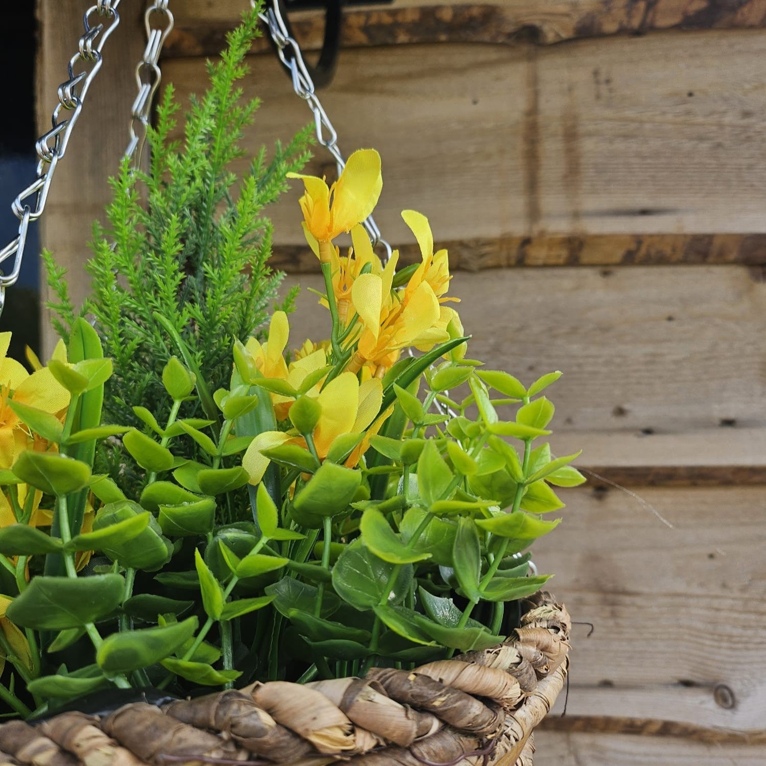 Best Artificial Yellow Mini Daffodil Display in 10 inch Round Hanging Basket