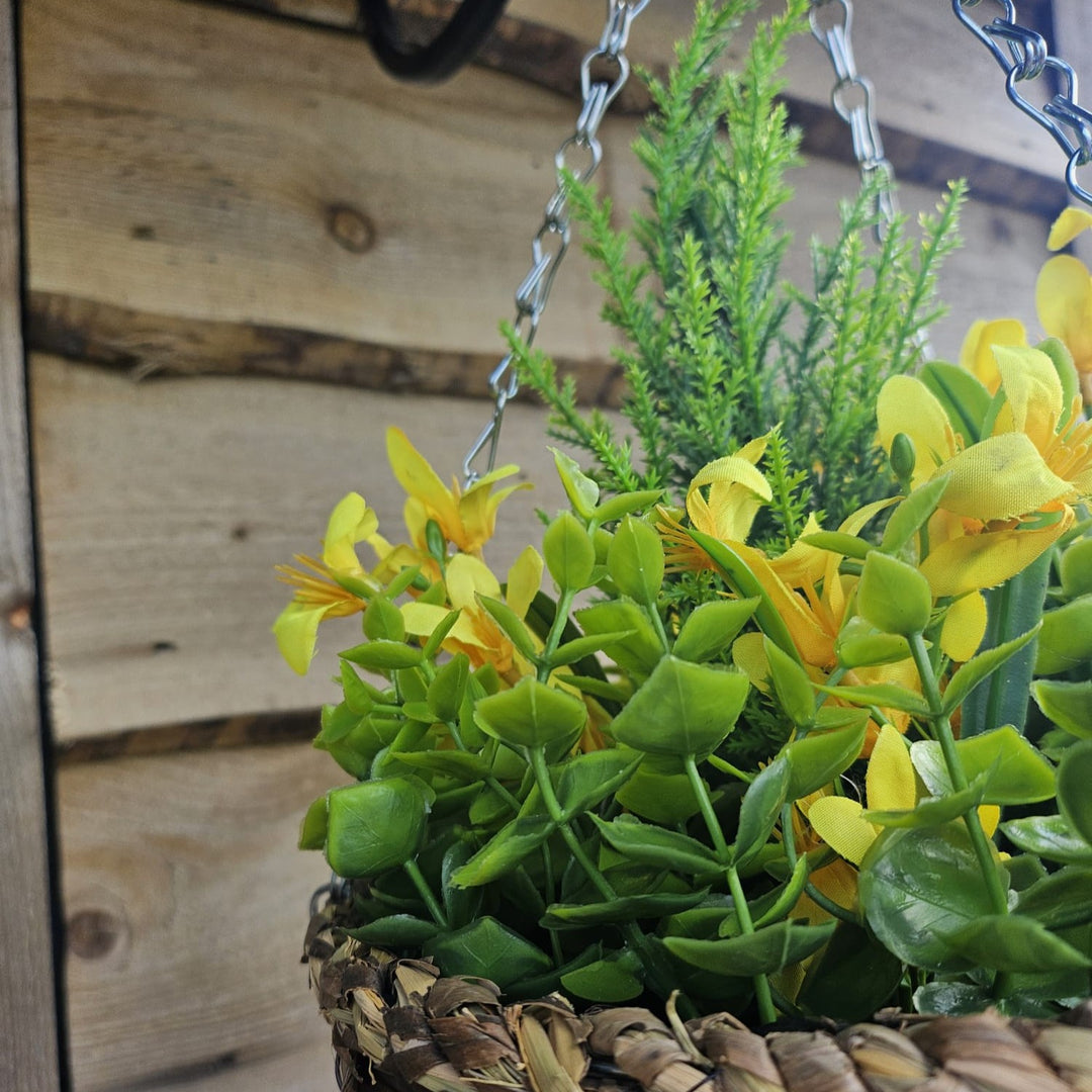Best Artificial Yellow Mini Daffodil Display in 10 inch Round Hanging Basket