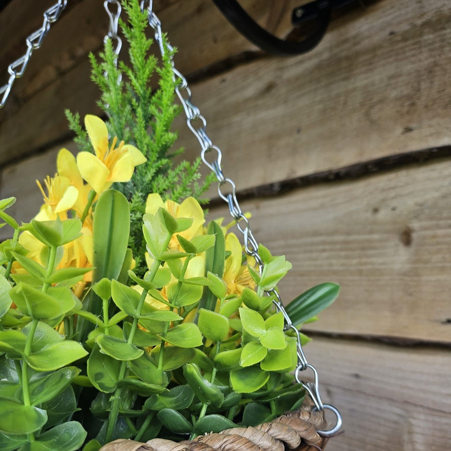 Pair Of Best Artificial Yellow Mini Daffodil Flower Displays in 10 Inch Woven Decorative Hanging Baskets