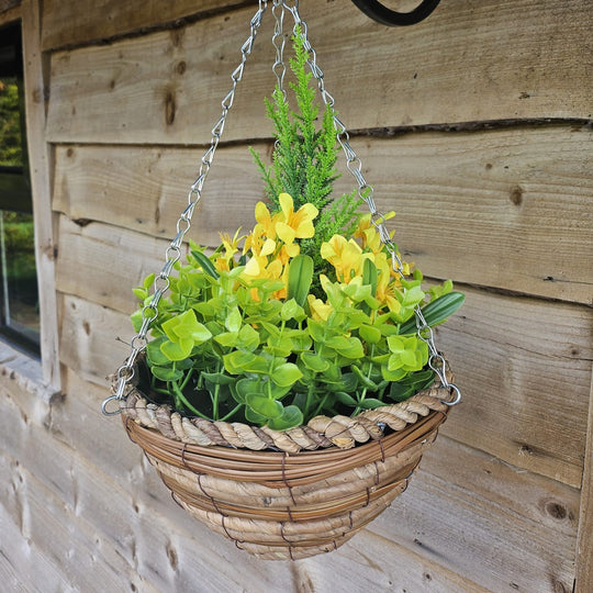 Best Artificial Yellow Mini Daffodil Display in 10 inch Round Hanging Basket