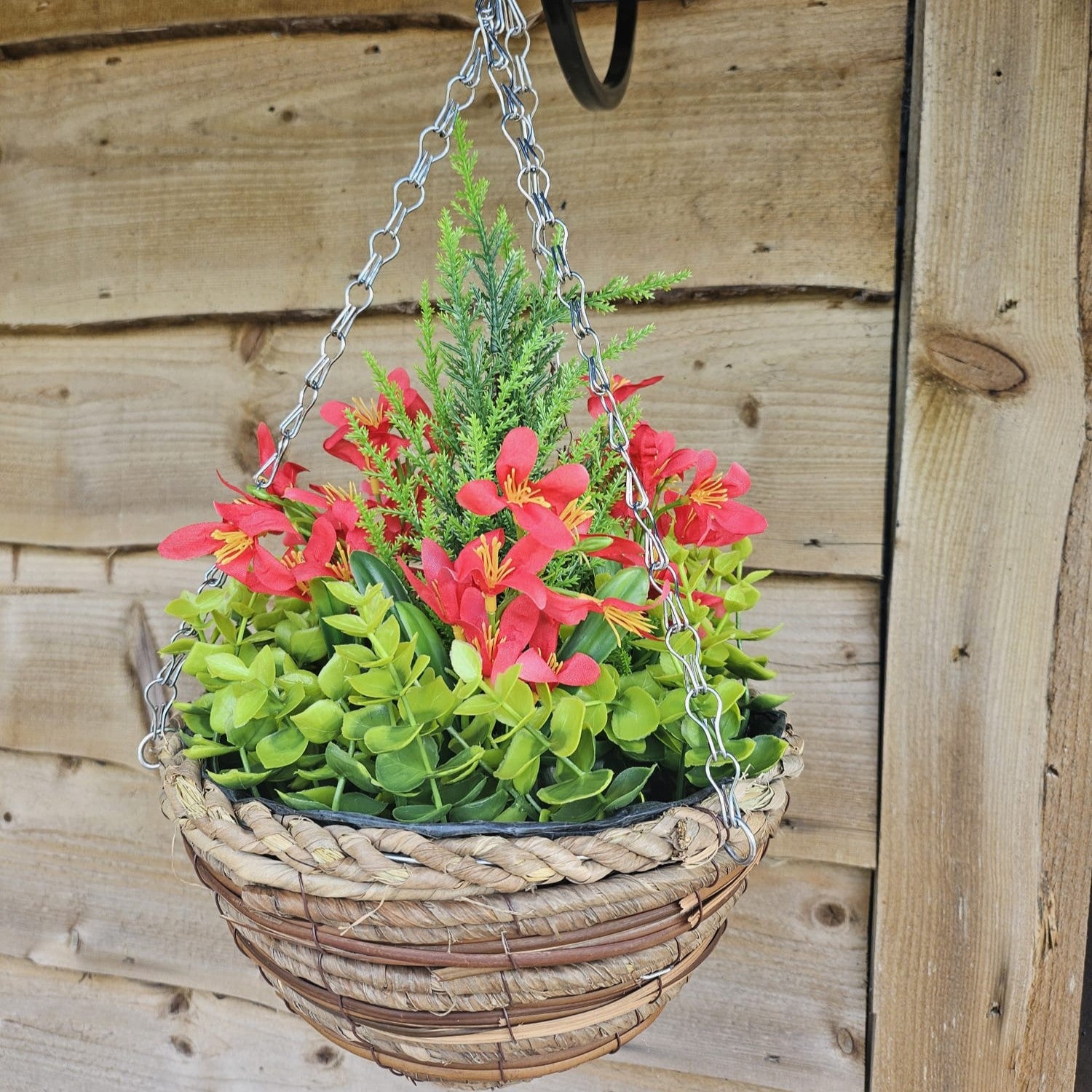 Best Artificial Red Mini Daffodil Display in 10 inch Round Hanging Basket