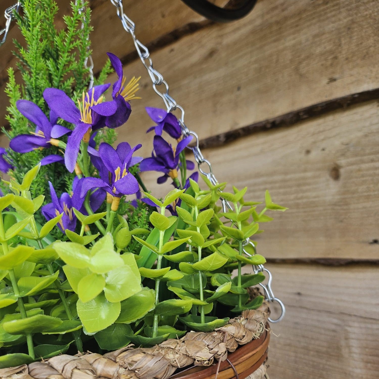 Best Artificial Purple Mini Daffodil Display in 10 inch Round Hanging Basket