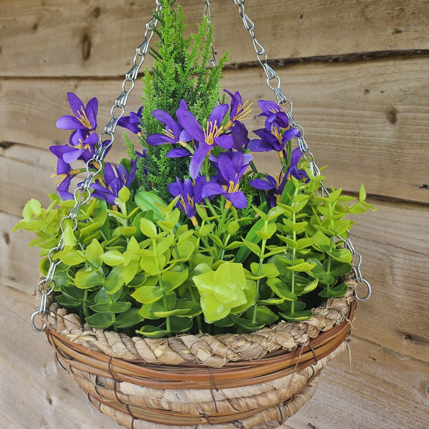 Best Artificial Mini Daffodil Display in 10 inch Woven Decorative Hanging Basket - Suitable for Outdoor use