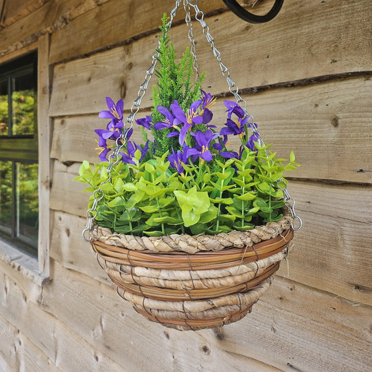 Best Artificial Purple Mini Daffodil Display in 10 inch Round Hanging Basket