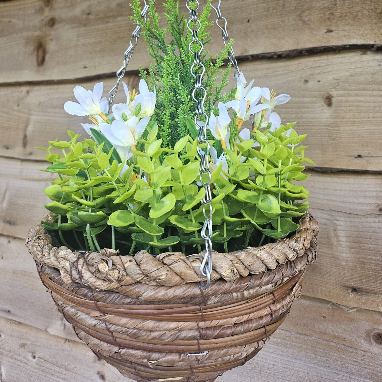 Best Artificial White Mini Daffodil Display in 10 inch Round Hanging Basket