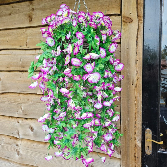 Best Artificial 60cm Morning Glory Flower Display in 10" Wicker Rattan Basket - Suitable for Outdoor, Indoor and Garden