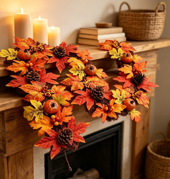 Best Artificial 6ft Autumn Garland with Vibrant Maple Leaves, Pumpkins & Acorns for Seasonal Décor