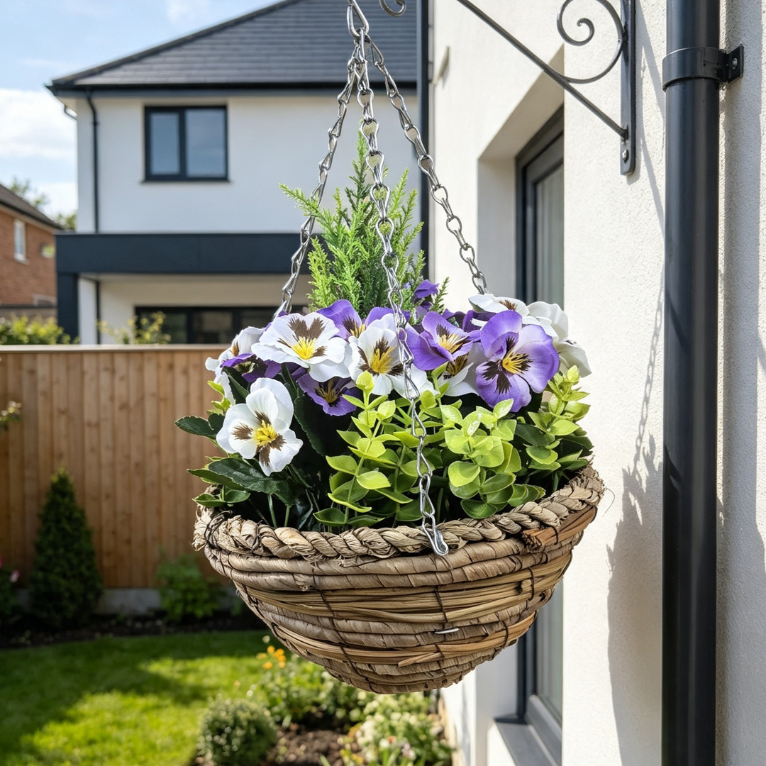 Best Artificial Pansy Flower Basket with Conifer Centre