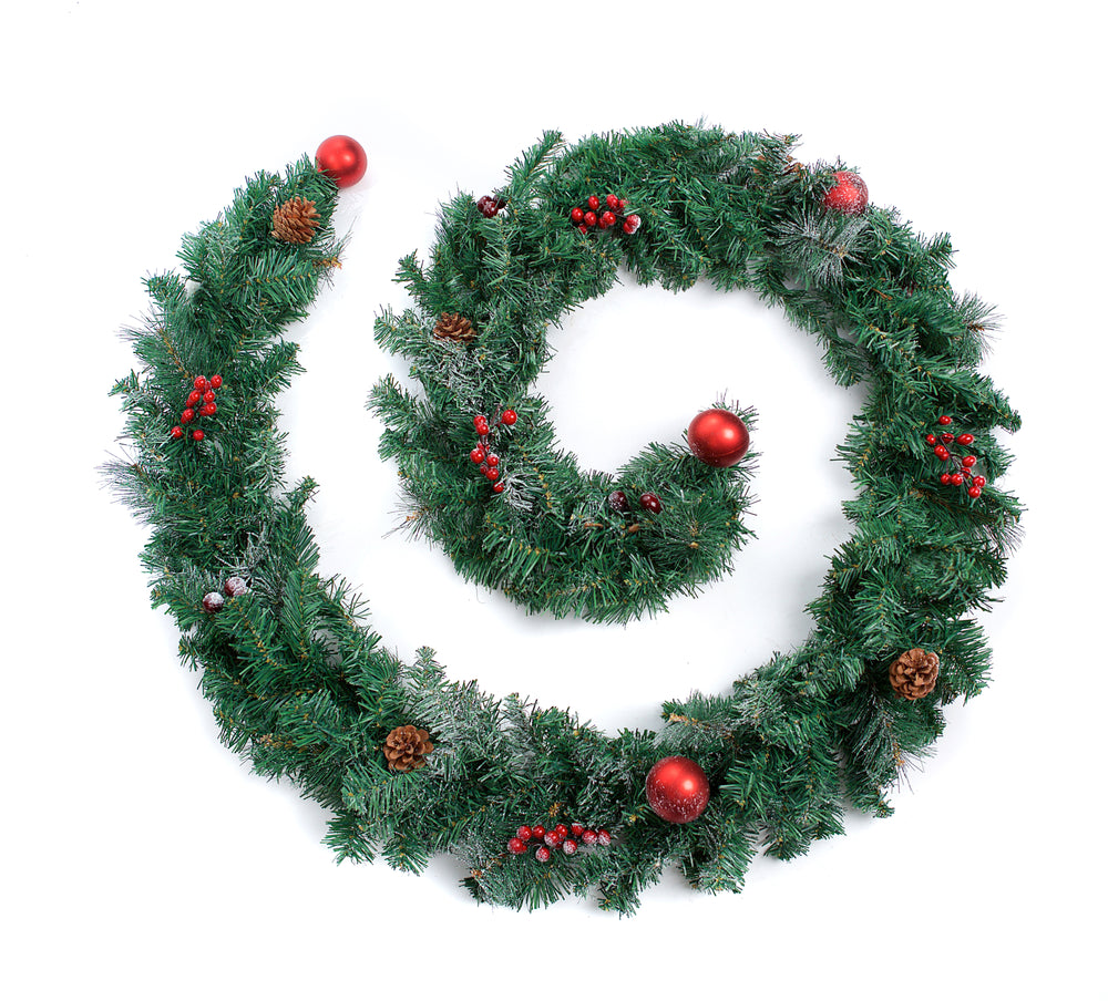 Best Artificial Christmas 6ft-9ft-12ft Frosted Red Garland - Optional Lights