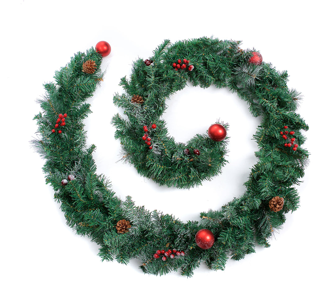 Best Artificial Christmas 6ft-9ft-12ft Frosted Red Garland - Optional Lights