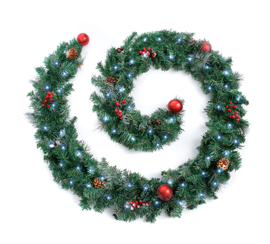 Best Artificial Christmas 6ft-9ft-12ft Frosted Red Garland - Optional Lights